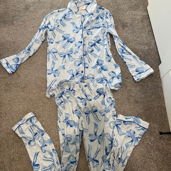 In My Sundays Blue Bow Long Pajama Set - XL - Picture 4 of 5